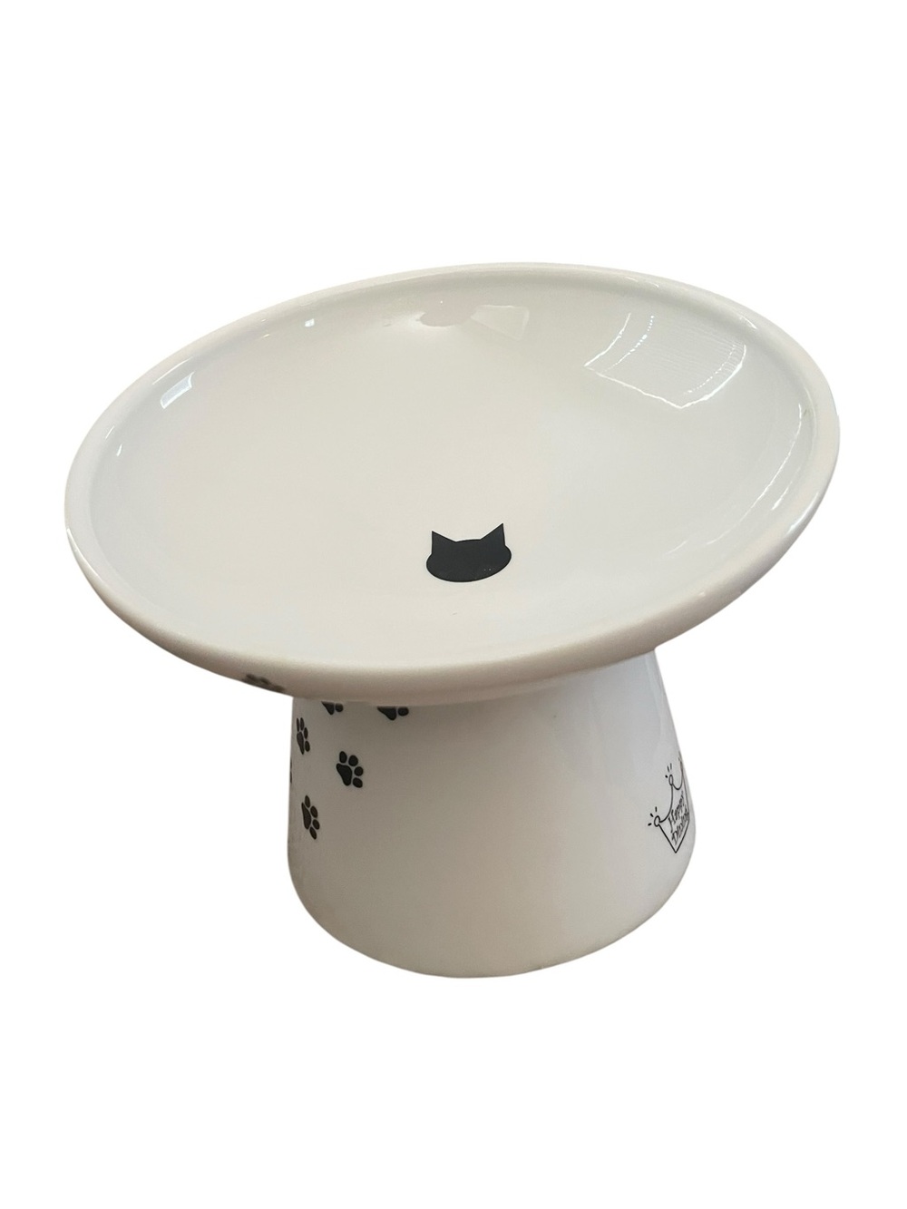 Ceramic Elevated Pet Bowl with Cat Design